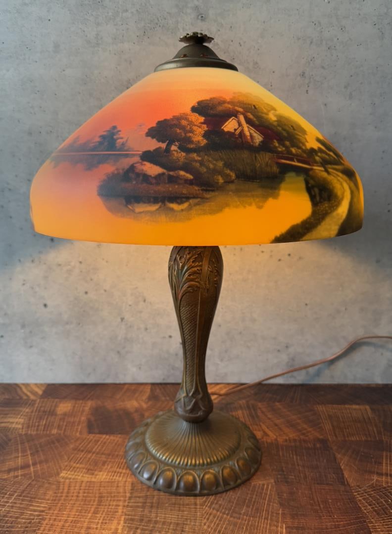 Arts & Crafts Phoenix Reverse Painted Lamp (1 of 6)