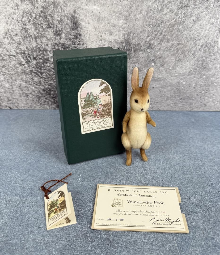 R John Wright Dolls Winnie The Pooh Pocket Rabbit: Doll is 5 1/2" tall.
