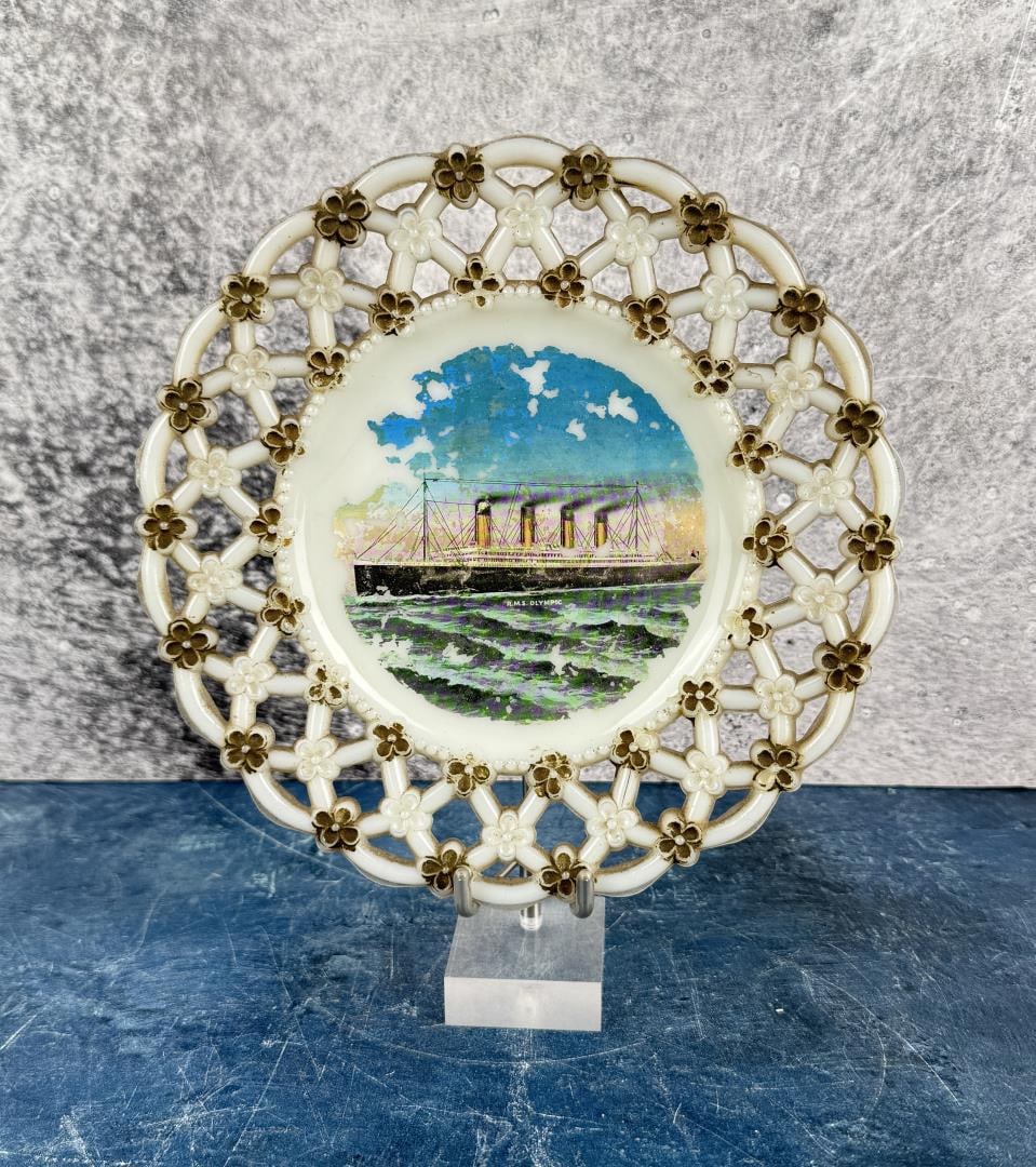 R.M.S. Olympic Milk Glass Ribbon Plate (1 of 4)