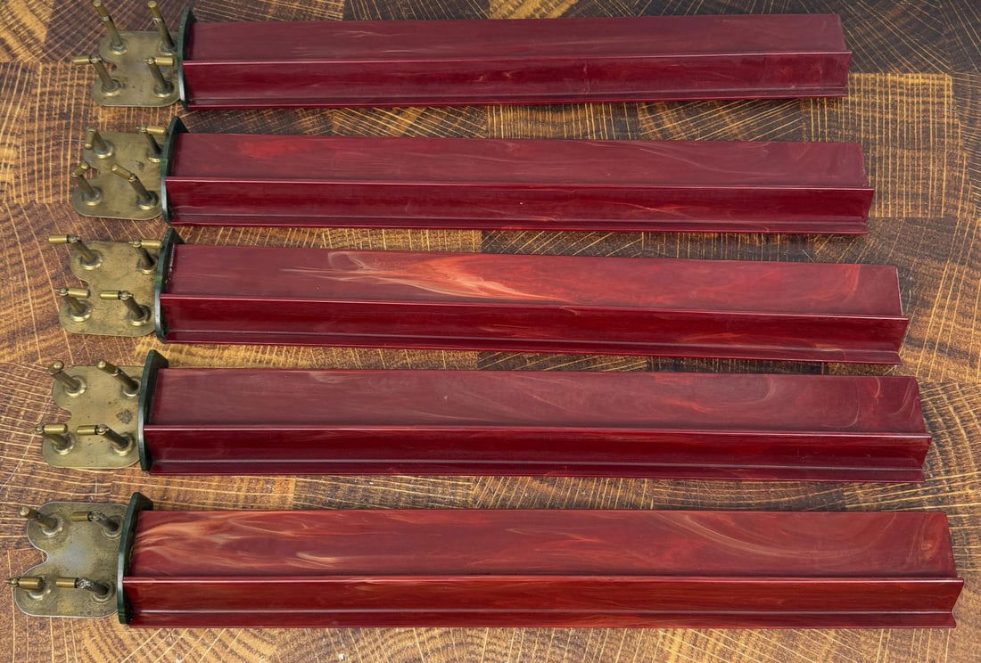 Set of 5 Red Swirl Bakelite Mahjong Tile Racks: Nice grouping. 18 1/8" long.