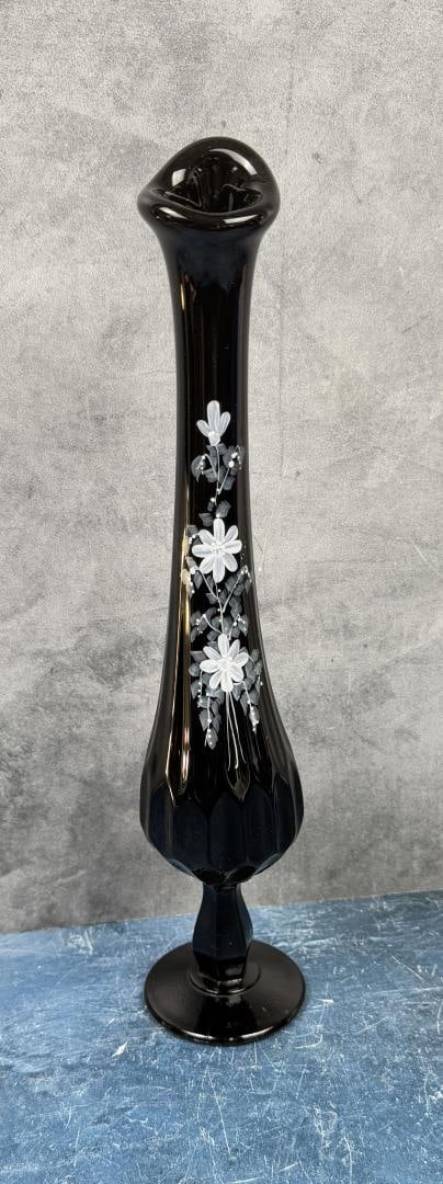 Fenton Glass Black Amethyst Swung Vase (1 of 4)