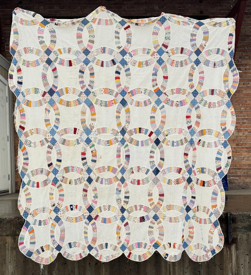 Antique Hand Sewn Wedding Ring Quilt (1 of 3)