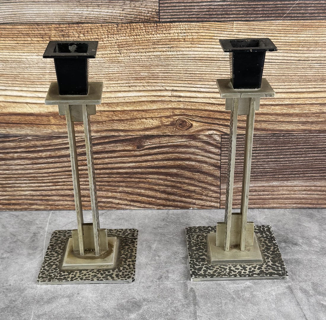 Arts & Crafts Hammered Aluminum Candlesticks (1 of 4)