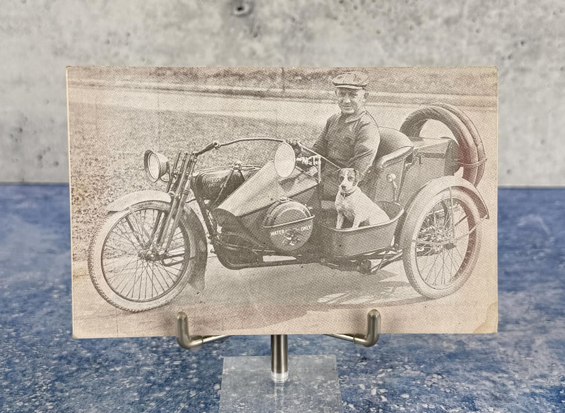 1918 Harley Davidson Motorcycle Postcard: Legless One Arm Driver.
