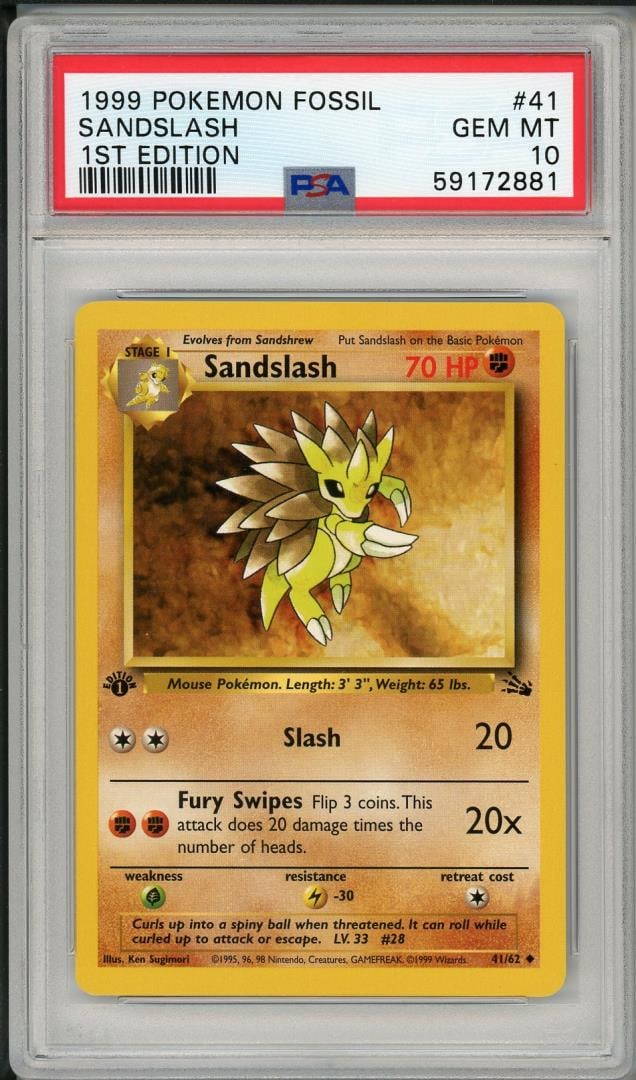 1999 Pokemon Fossil 1st Edition Sandslash PSA 10 (1 of 3)