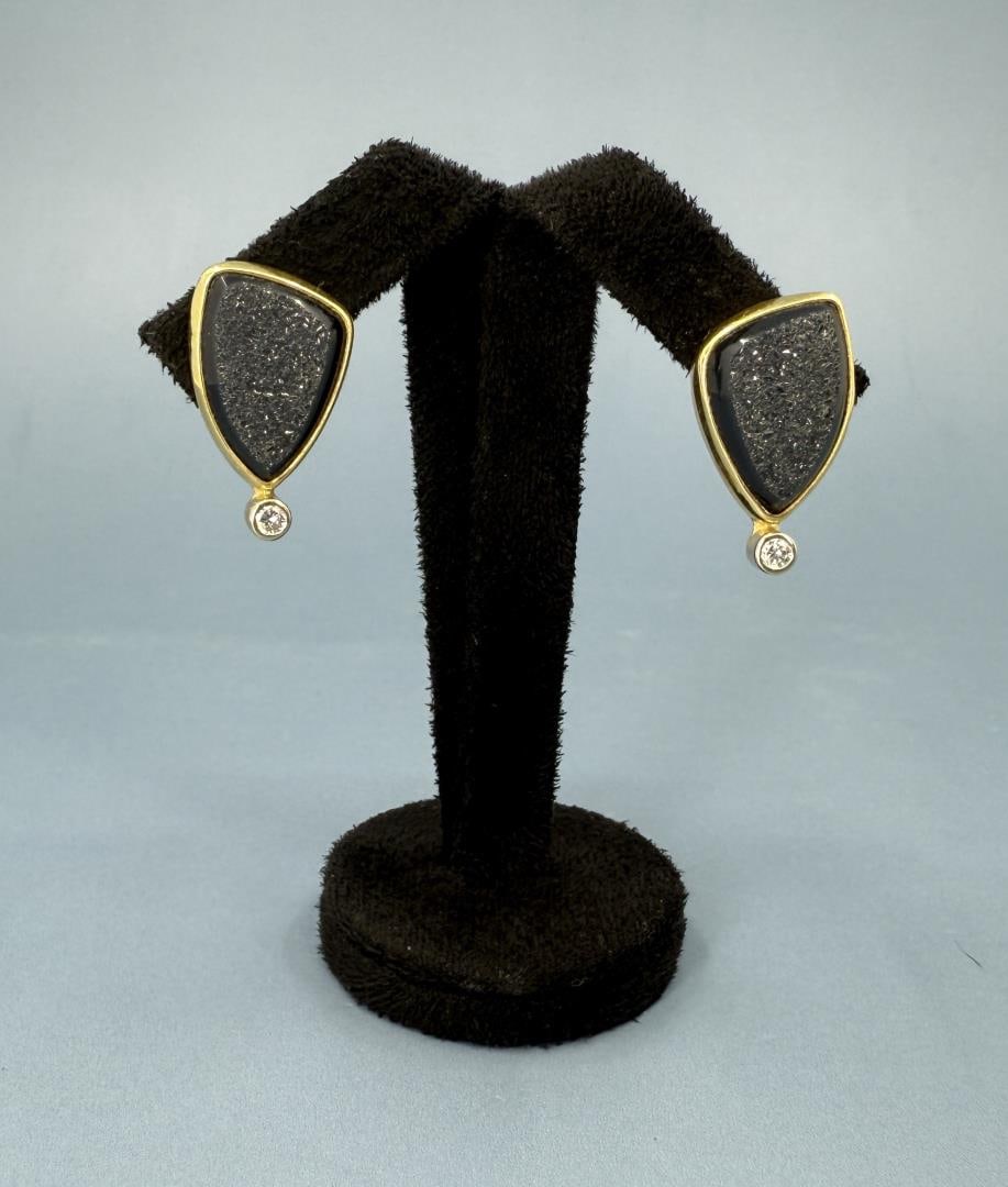 14k Gold Diamond Druzy Quartz Earrings (1 of 4)