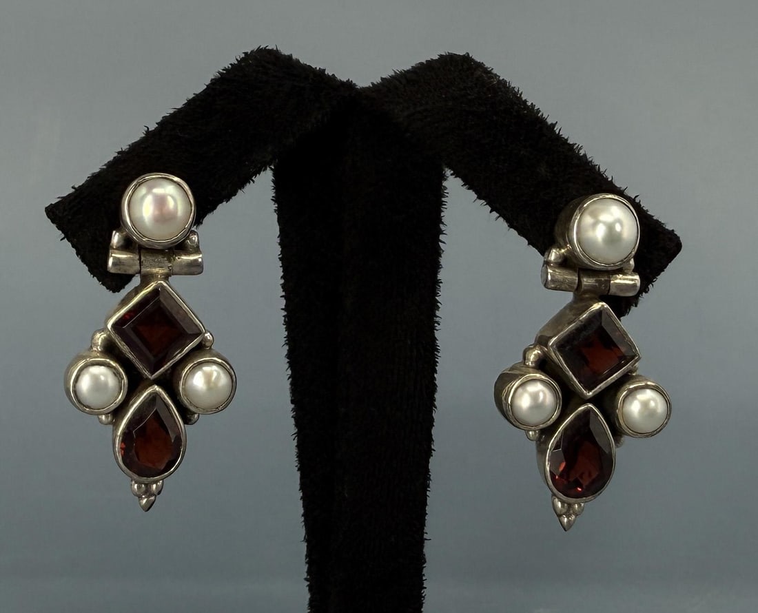 Sterling Silver Garnet & Pearl Earrings (1 of 3)