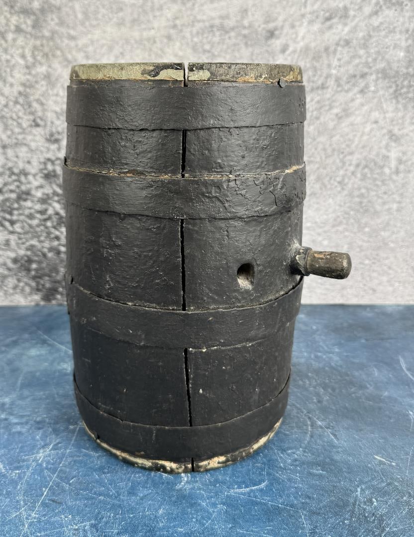 Antique Gun Powder Keg: 9 1/8" by 6 1/4" in diameter. Michael Westergard Collection Inv: 71