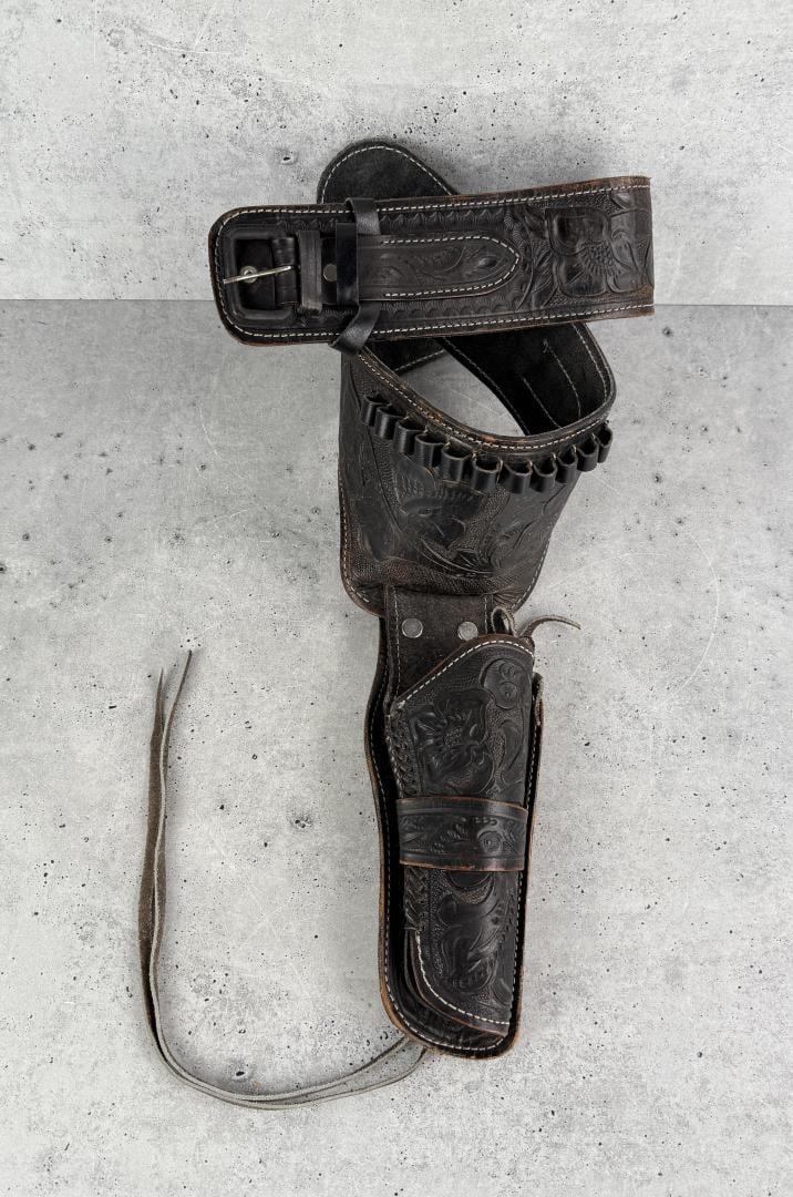 Cowboy Tooled Leather Holster Gun Belt Pistol Rig: Size 36