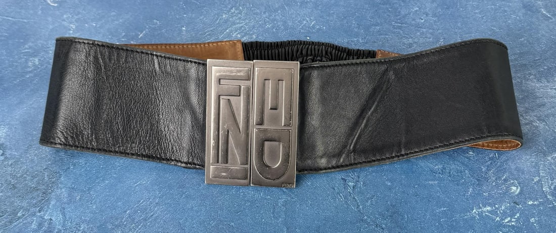 Vintage Fendi Leather Belt and Buckle: 29 3/4" long.