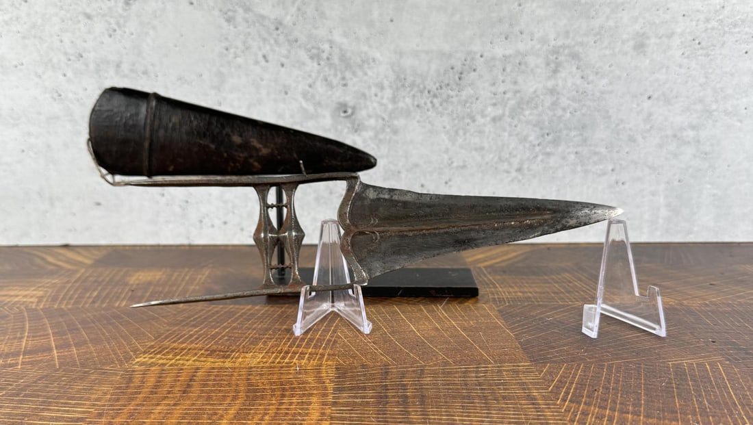 Antique Hand Forged Indian Mughal Katar Dagger: 10 1/2" long overall by 2 1/2" wide.