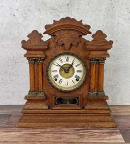 Ingraham Oak Case Gingerbread Clock