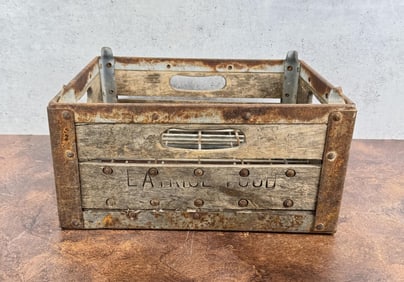 Wood and Metal Grocery Store Bottle Crate