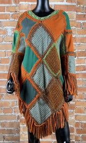 Vintage Hippie Boho Knit Patchwork Poncho