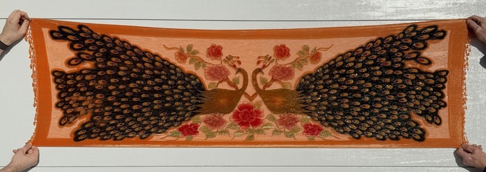 Hand Beaded Peacock Silk Scarf