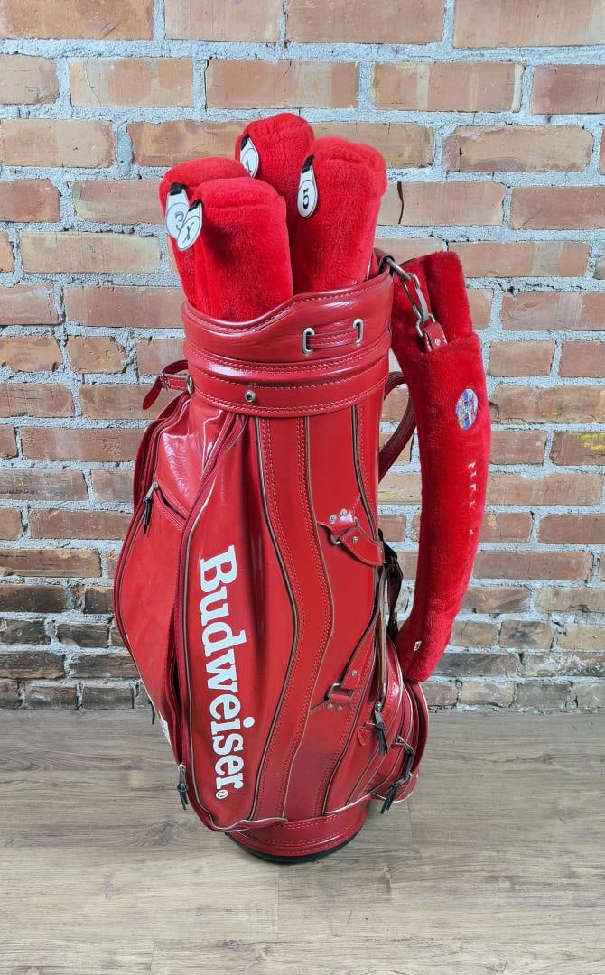 Vintage Budweiser Staff Golf Cart Bag: Comes with headcovers as shown.