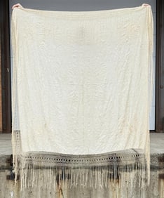 Antique Chinese Embroidered Silk Piano Shawl