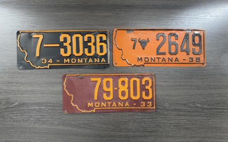 1933 1934 1938 Montana License Plates