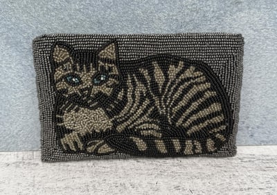Beaded Cat Purse Zip Clutch