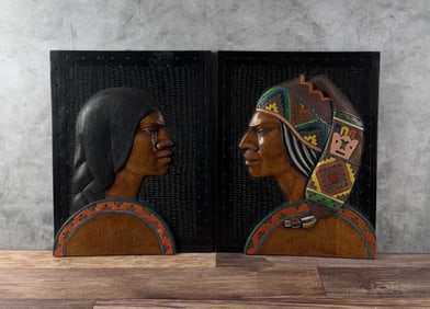 Mid Century South American Wood Plaques