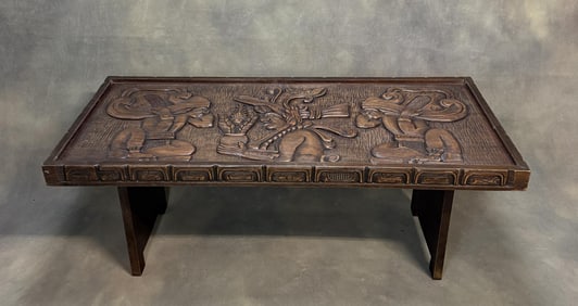 Mid Century Carved Wood Table Honduras