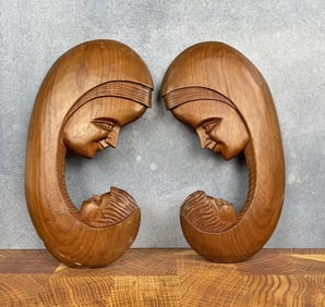 Mid Century Madonna With Child Wall Sculptures