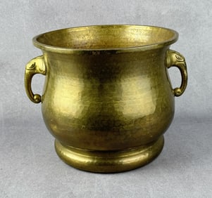 Hammered Brass Elephant Handle Planter