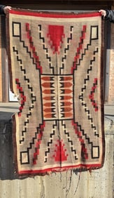 Antique Ganado Indian Storm Pattern Blanket Rug