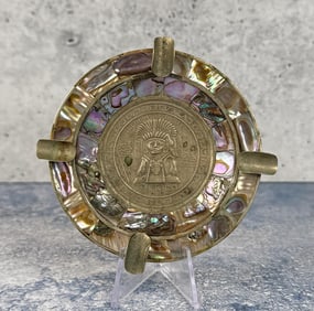 Alpaca Mexico Inlaid Aztec Ashtray