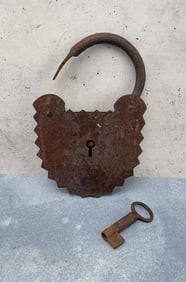 Large Iron Padlock with Key