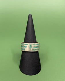 Taxco Mexico Sterling Silver Turquoise Inlaid Ring