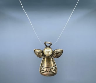 Sterling Silver Pearl Face Angel Brooch Pendant