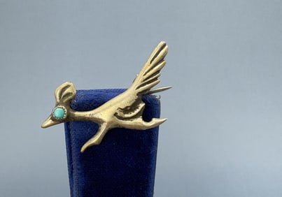 Navajo Sterling Silver Turquoise Roadrunner Brooch