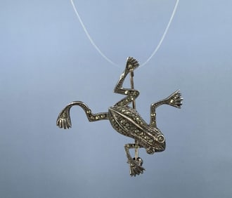 Sterling Silver Marcasite Frog Brooch