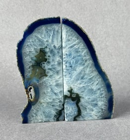 Polished Blue Agate Geode Bookends