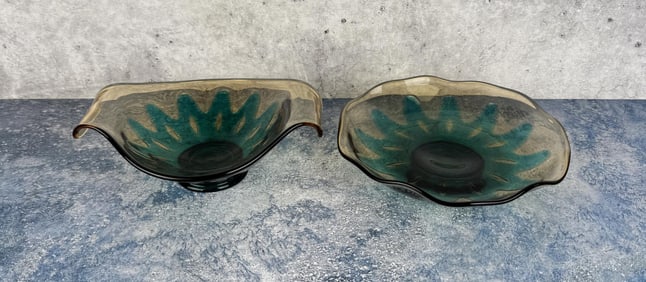 Fostoria Hawaii Peacock Blue & Amber Glass Bowls
