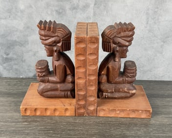Mexican Carved Wood Aztec Bookends