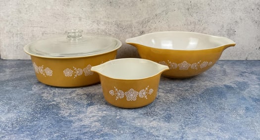 Pyrex Butterfly Gold Casserole and Bowls