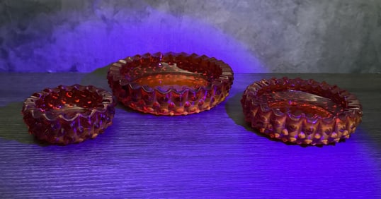 Cadmium Fenton Ruby Red Hobnail Ashtrays