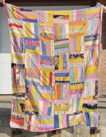 Antique Folk Art Hand Stitched Crazy Quilt