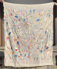 Antique Folk Art Hand Stitched Crazy Quilt Top