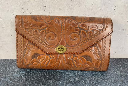 Vintage Tooled Leather Cowgirl Clutch