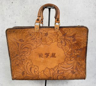 Vintage Tooled Leather Cowboy Briefcase