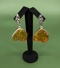 Sterling Silver Amber Mermaid Earrings