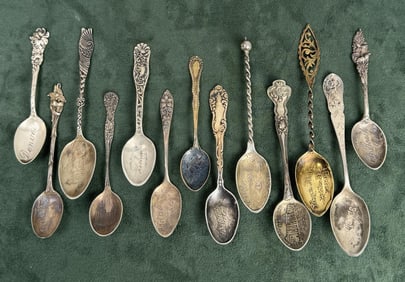 Collection of Sterling Silver Souvenir Spoons