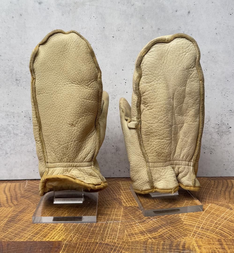 1960s Buckskin Leather Mittens Gloves: Size XL.