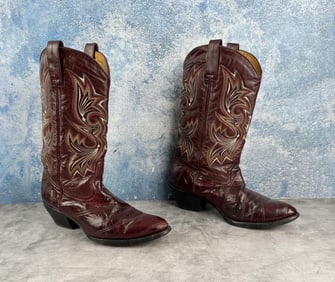 Vintage Eel Skin Leather Cowboy Boots
