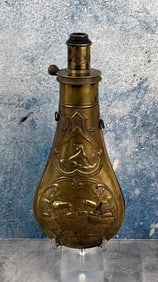 Antique Brass Powder Flask Elk Pattern