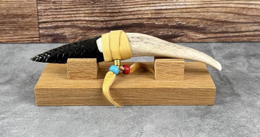 Handmade Horn Handle Obsidian Knife