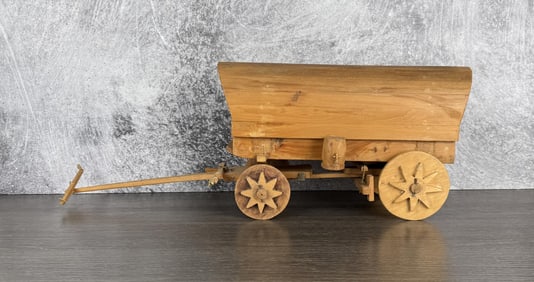 Miniature Carved Wood Covered Wagon Folk Art